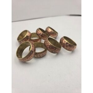 Set of 8 Hammered Copper Brass Napkin Rings Dimpled Dome Table Decor Vintage